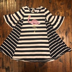 Navy Blue Striped Flamingo Flare Hem Dress 3T